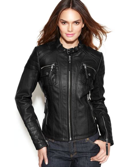 michael michael kors buckle detail leather moto jacket|Michael Kors black leather jacket.